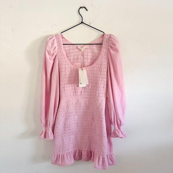 NWT LoveShackFancy Pink Smocked Dorset Dress S - Picture 2 of 8